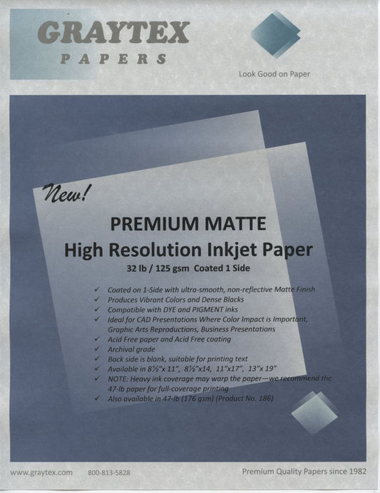 Premium Matte Inkjet 1-sided - 185 - 32lb